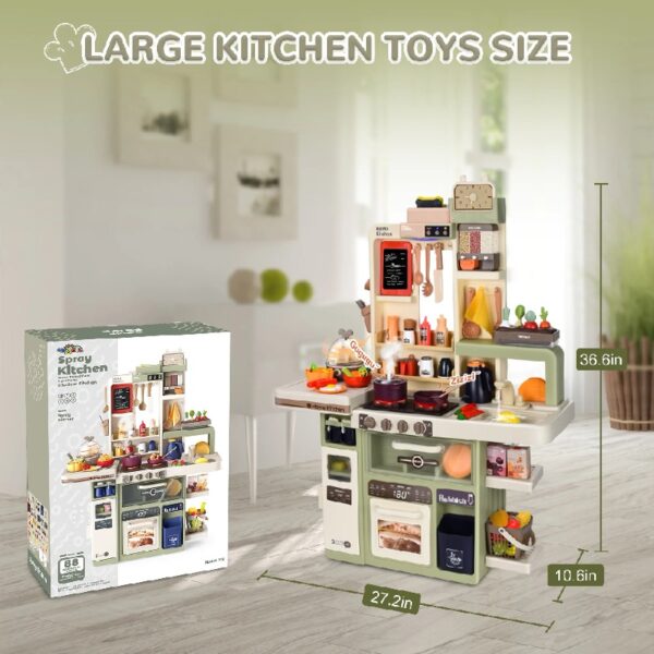 Play Kitchen Set for Kids, 2.1FT Tall Toy Play Kitchen w/ Realistic Lights Sounds Simulation Spray for Toddlers Girls Boys Gift 42Pcs - Small (Orange Red 18x8.6x24.8in)