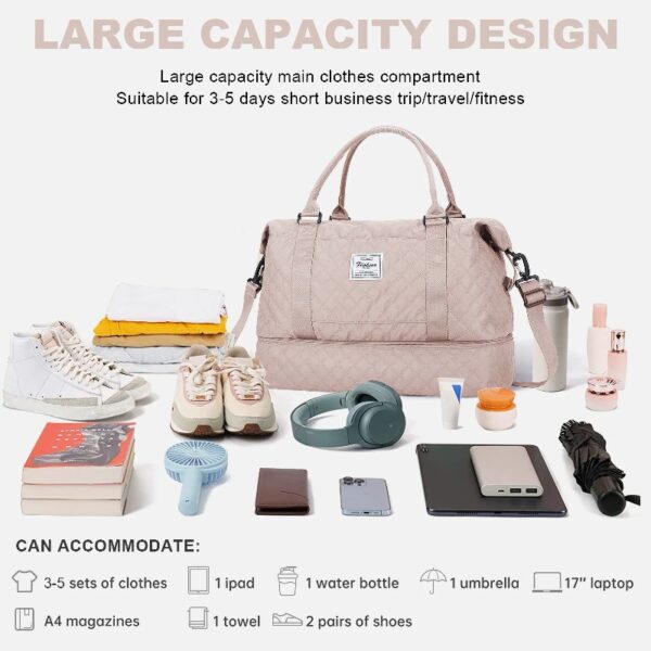 d36a5f1cc0a94cb8ad68b32d0176af3e Weekender Bags for Women, Travel Duffel Bags with Shoe Compartment,Personal Item Travel Bag for Airlines, Carry on Overnight Tote Bag for women,Beige&Brown