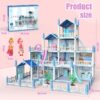 DollHouse with Colorful Light, Pretend Play Toddler Doll House Furniture Sets with 3 Dolls, 9 Rooms DIY , Creative Gift for Girls