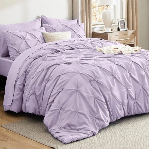 Dorm Bedding Twin Comforter Set - 5 Pieces Pintuck Bed in A Bag with Comforters, Sheets, Pillowcases & Shams