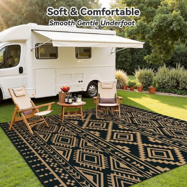 Outdoor Rug Carpet 6'x9' Waterproof Reversible Patio Rug Portable Modern Abstract Indoor Outdoor Rug Plastic Straw Rug for RV Camping Garden Picnic Deck Backyard Porch Decor Gray and White