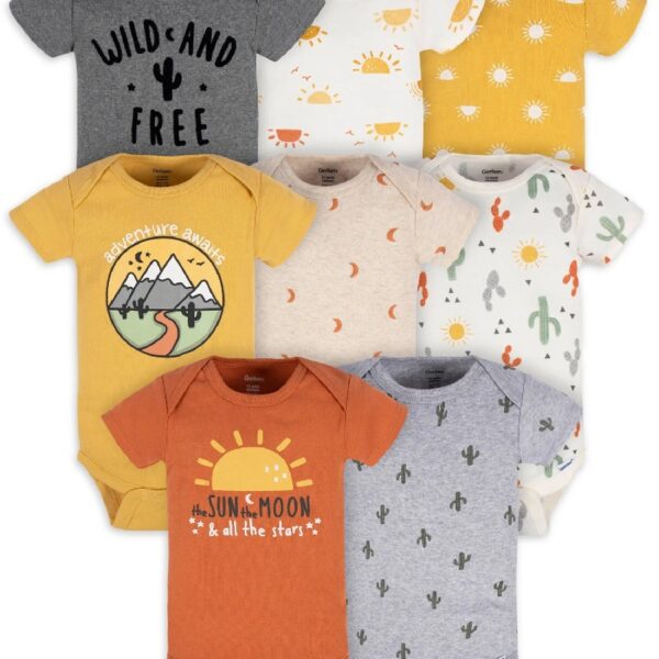Assorted Short Sleeve Onesies Bodysuits, 8pk (Baby Boy or Baby Girl Unisex)