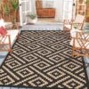 Outdoor Rugs Waterproof Plastic Straw Mat 6'x9' Reversible for RV Patio Deck Beach Black & Brown
