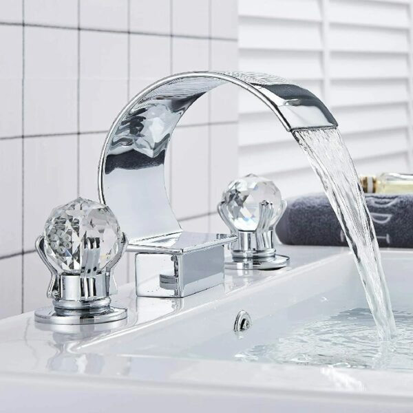 Widespread Bathroom Basin Faucet Crystal Handle Sink Mixer Tap Chrome Finish