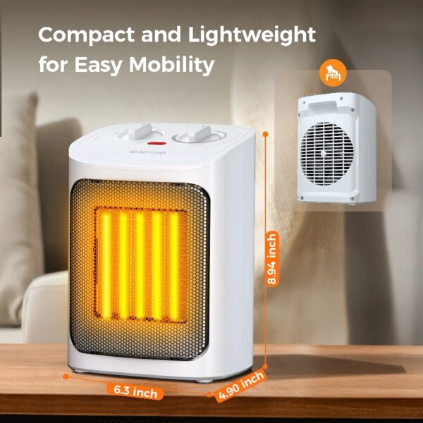 Space Heater, 750W/1500W, Ceramic Small Fan Heater for Indoor Use, 2S Rapid Heating, Multiple Safety Protection, White