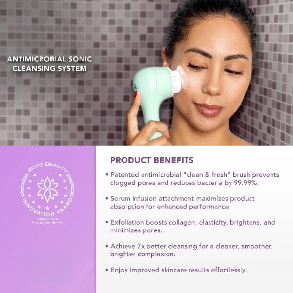 NOVA: Sonic Facial Cleansing, Exfoliating, Serum Infuser Device with Antimicrobial Brush Bristles