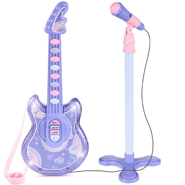 19in Kids Flash Guitar, Pretend Play Musical Instrument Toy for Toddlers w/ Mic, Stand - Navy