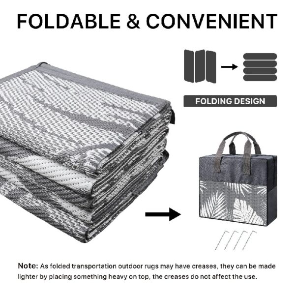 6'x9' Outdoor Rugs Patio Waterproof Outside Mat Reversible Plastic Camping Carpet,Black & Grey