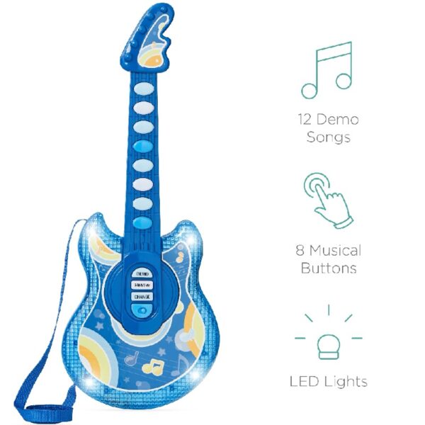 19in Kids Flash Guitar, Pretend Play Musical Instrument Toy for Toddlers w/ Mic, Stand - Navy