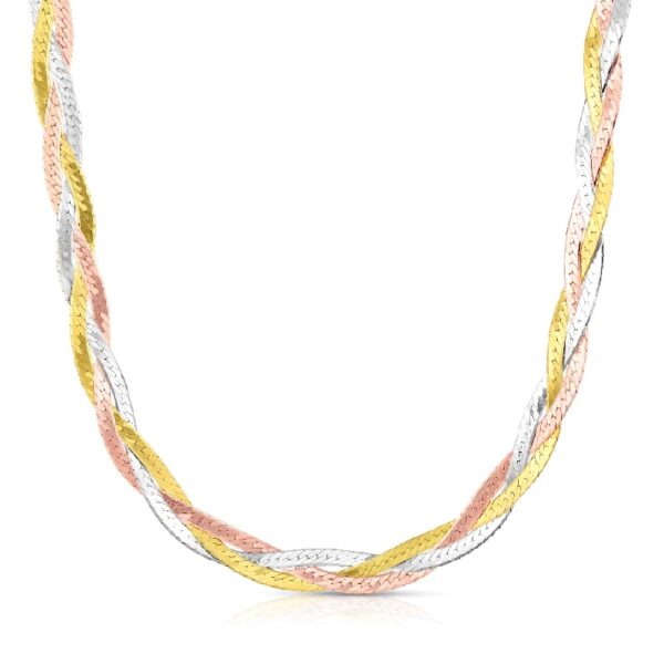 Natalia Drake Natalia Drake Tri Color Sterling Silver Braided Herringbone Necklace for Women