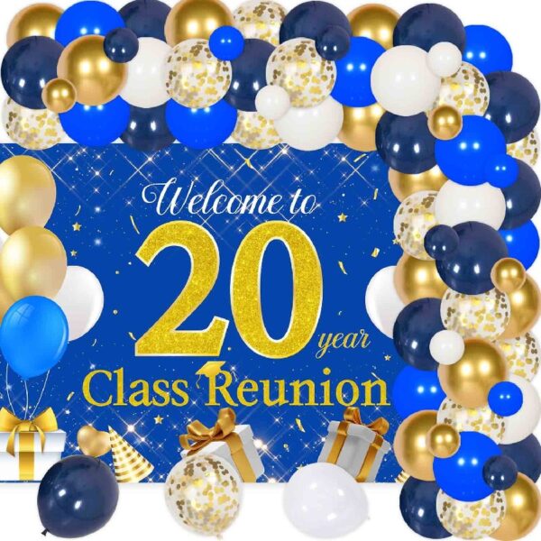 20th Year Class Reunion Party Decoration,Blue and Gold Balloon Arch,Blue and Gold 50th Anniversary Class Reunion Theme Backdrop Balloon Garland Kit