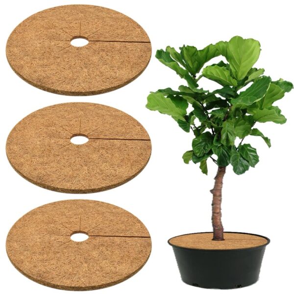 3 Pcs Coconut Fiber Mulch Ring, 30 Inch Coco Coir Tree Ring Mulch Mat, 100% Natural Tree Protector Mat Plant Cover Ring Coconut Coir Discs Tree Mats Mulch Rings for Indoor Outdoor Trees Plants