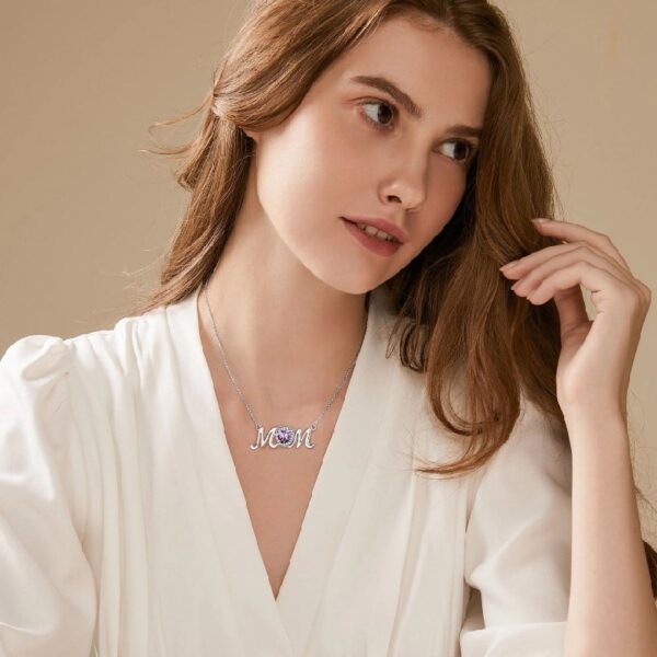 Bestyle S925 Sterling Silver Necklace for Mom Grandma Shiny CZ Heart Pendant Necklace March Created Aquamarine Birthstone Jewelry Mother's Day Gift