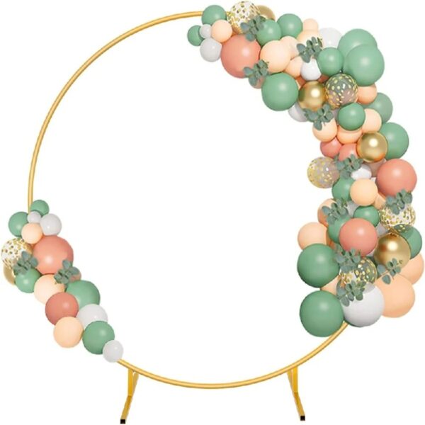 Queen Dream Round Backdrop Stand 7.2ft Gold Circle Balloon Arch Stand for Wedding Birthday Party