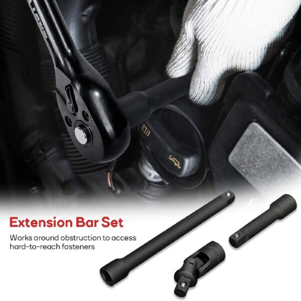 Mechanic Tool Kit, Drive Socket Set, 46 Pieces, with 72 Teeth Reversible Ratchet, Metric/SAE