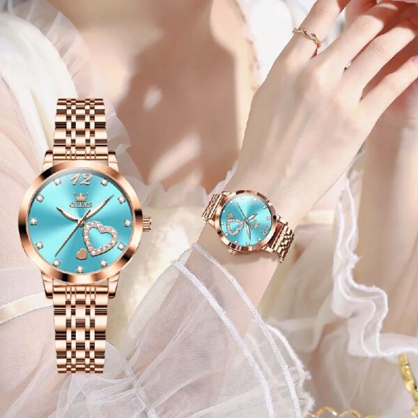 Women Watch Fashion Rose Gold Diamond Analog Quartz Female Watch for Women Luxury Dress Ladies Stainless Steel Luminous Waterproof Date Wrist Watches Green Dial
