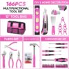 Pink Tool Set for Women, 166pcs Home Tool Kit with 12