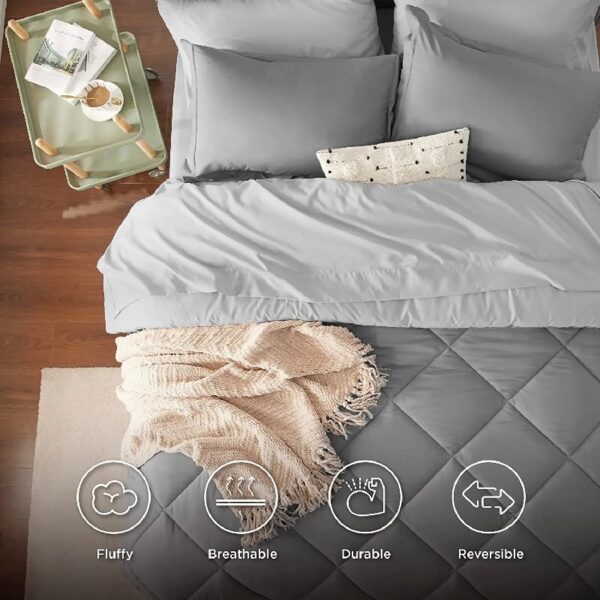 Light Purple Queen Comforter Set - 7 Pieces Reversible Queen Bed in a Bag, Queen Bed Set Light Purple and Grey with Comforters, Sheets, Pillowcases & Shams