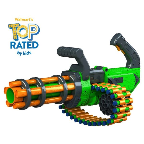 V-Twin Motorized Gatling Belt Blaster, Rotating Barrel, Full-Auto Foam Dart Belt Blaster, 30 Waffe Tip Darts Compatible with Most Standard Full-Length NERF Elite and XShot