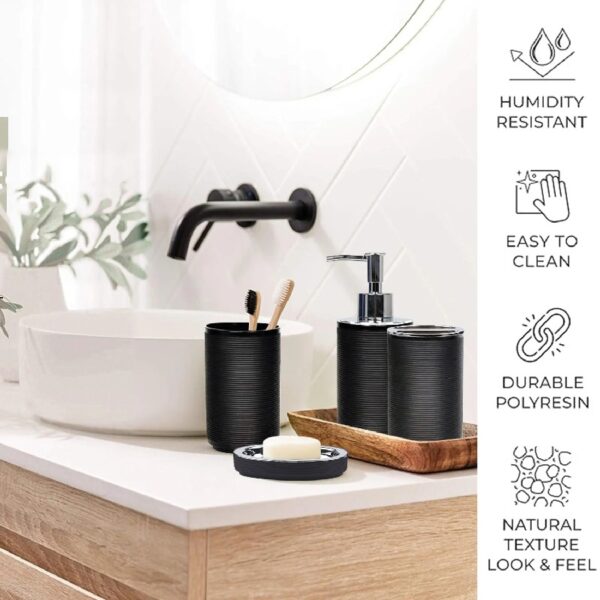 Bathroom Accessories Sets 6 Piece Bath Ensemble Includes Soap Dispenser, Toothbrush Holder, Toothbrush Cup, Soap Dish for Decorative Countertop and Housewarming Gift, Dark Blue