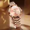 Women Watch Fashion Rose Gold Diamond Analog Quartz Female Watch for Women Luxury Dress Ladies Stainless Steel Luminous Waterproof Date Wrist Watches Green Dial