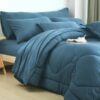 8 PCS Modern Comforter Set with Sheets All Season Bed in a Bag, Black, Queen Size