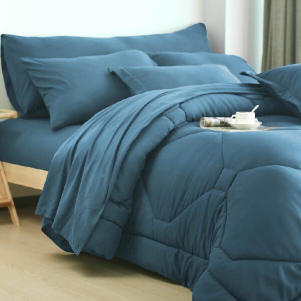 8 PCS Modern Comforter Set with Sheets All Season Bed in a Bag, Black, Queen Size