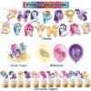 32-Pcs For My Little Pony Cartoon For Equestria Girls-Themed Party Decoration Set – Includes Banner, Cake Topper, 12 Cupcake Toppers, and 18 Balloons for Festive Celebrations