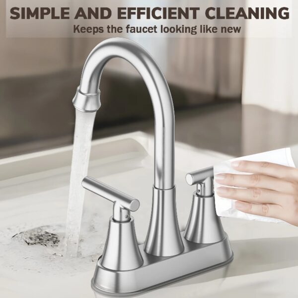 Bathroom Faucets 4 Inch Matte Black Bathroom Sink Faucet, Stainless Steel Lead-Free 2-Handle Centerset Faucet with Pop-up Drain and 2 Supply Hoses Fits 2 or 3-hole Sink