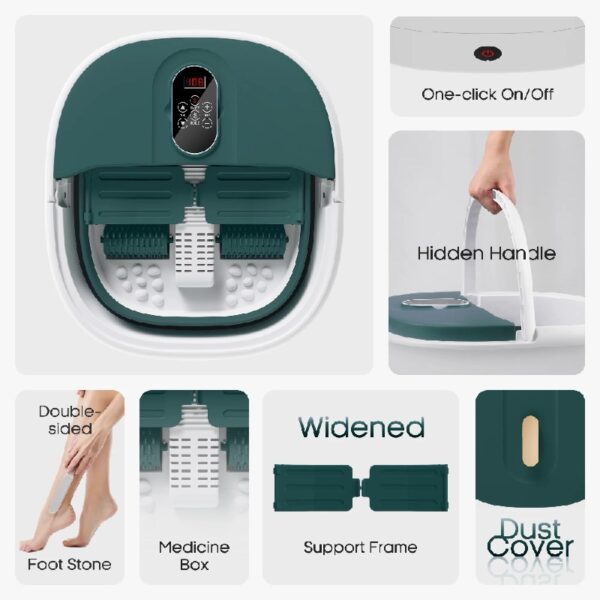 MaxKare Foot Spa Bath Massager with Heat, Collapsible with Remote Control, 6 Large Massage Rollers Digital Display-Green