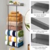 Livhil Wall Towel Rack for Rolled Towels, New Upgrade Towel Racks for Bathroom Wall Mounted, Bathroom Bar Towel Storage, Metal Bath Towel Holder for Folded Large Towel Washcloths, Black
