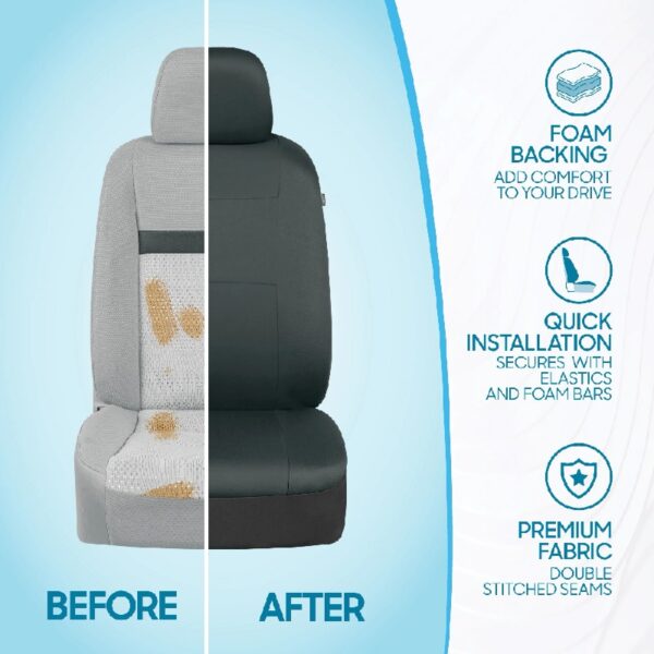 PolyPro Car Seat Covers Full Set in Charcoal on Black – Front and Rear Split Bench for Cars, Easy to Install Cover Set, Accessories Auto Trucks Van SUV