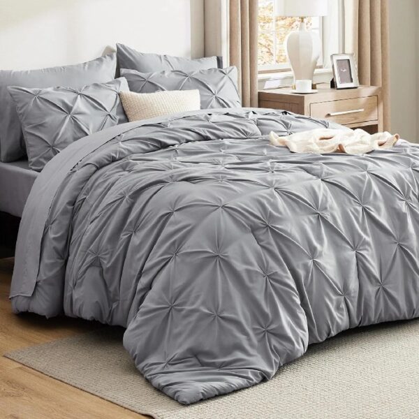 Dorm Bedding Twin Comforter Set - 5 Pieces Pintuck Bed in A Bag with Comforters, Sheets, Pillowcases & Shams
