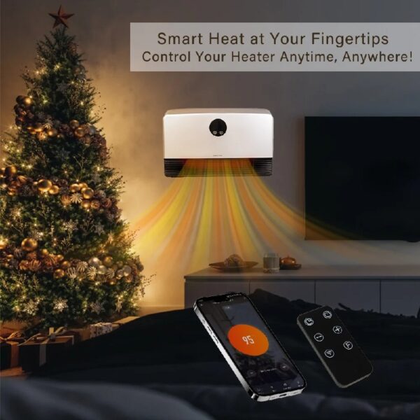 1500W Space Heater, Fast Heating with 4 Modes, Wall-Mounted & Freestanding, Smart App & Remote Control, Quiet Turbo Fan, 24H Timer, Safe for Bedroom & Office