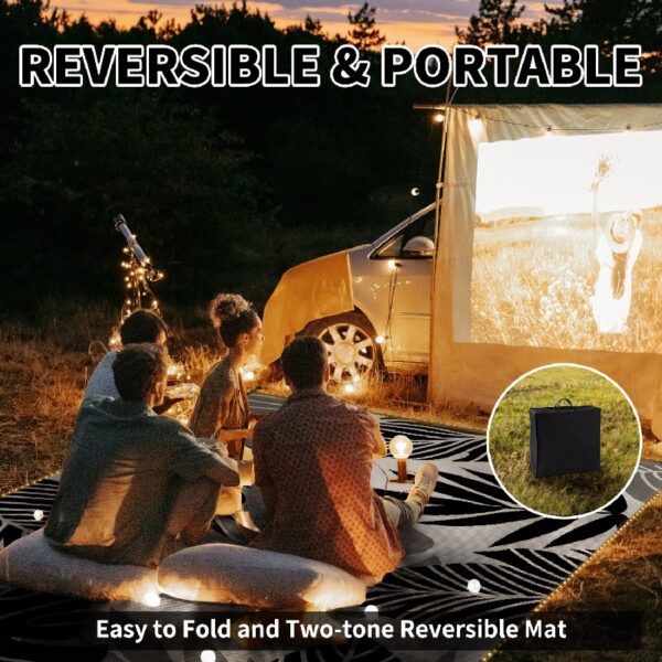 Outdoor Rug Carpet 5'x8' Waterproof Reversible Patio Rug Portable Indoor Outdoor Rug Plastic Straw Rug for Beach RV Camping Garden Picnic Deck Backyard Porch Decor Black