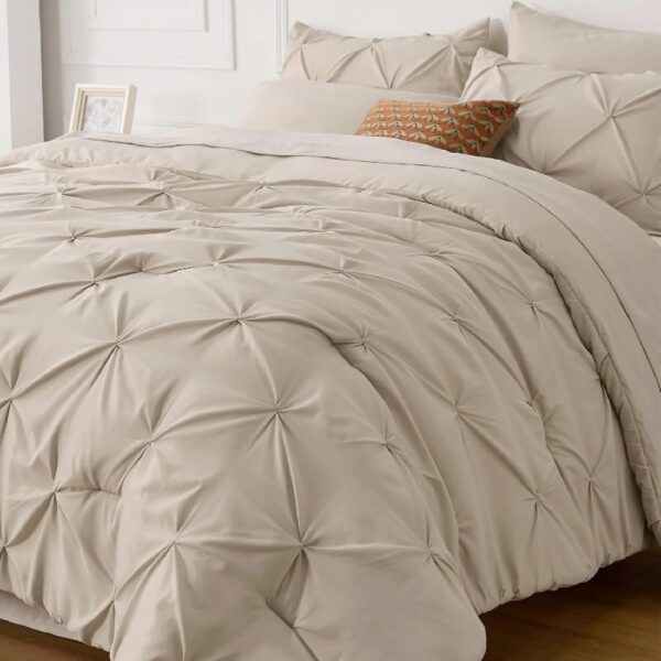 Dorm Bedding Twin Comforter Set - 5 Pieces Pintuck Bed in A Bag with Comforters, Sheets, Pillowcases & Shams