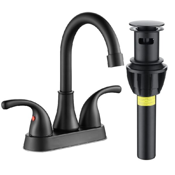 4 Inch Faucet 2 Handle Bathroom Sink Faucet Lead-Free Brushed Nickel Bath Sink Faucet with Pop-up Drain Stopper and Supply Hoses
