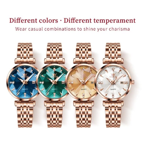 Women Watch Fashion Rose Gold Diamond Analog Quartz Female Watch for Women Luxury Dress Ladies Stainless Steel Luminous Waterproof Date Wrist Watches Green Dial