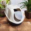 Vibrant Life Mega Smart Cat Cove Enclosed Cat Litterbox, Navy & White