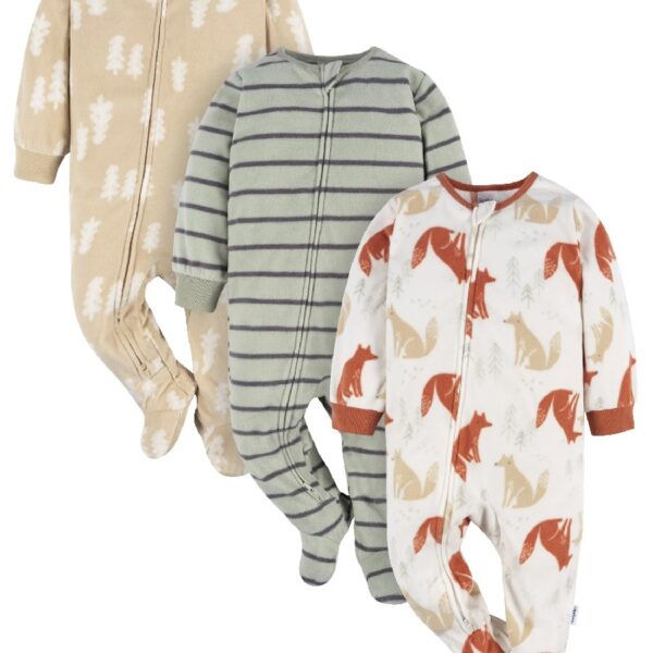 Baby and Toddler Neutral Microfleece Blanket Sleeper Pajamas, 3-Pack, Sizes 0/3M-5T