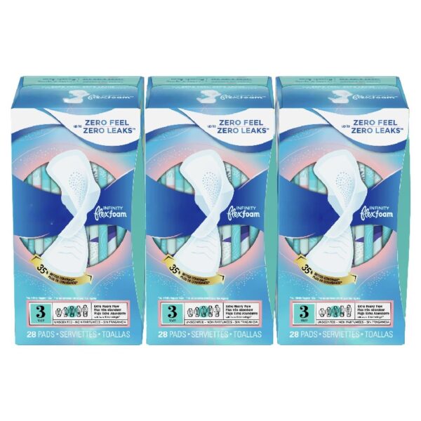 Infinity Feminine Pads for Women, Size 3, Extra Heavy Flow, with Wings, Unscented, 84 Ct
