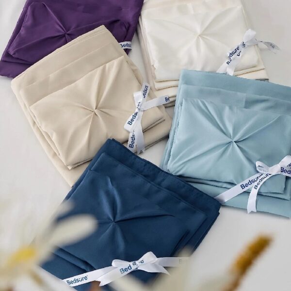 Dorm Bedding Twin Comforter Set - 5 Pieces Pintuck Bed in A Bag with Comforters, Sheets, Pillowcases & Shams