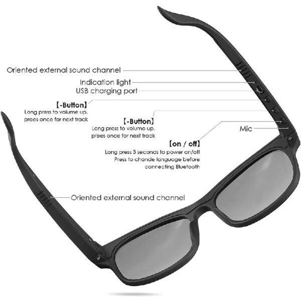 Unisex Smart Sunglasses with Bluetooth, Black