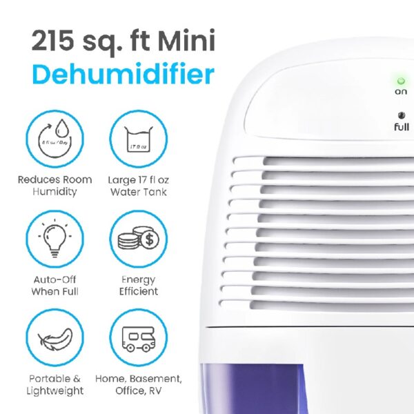 1 Pint Portable Dehumidifier Ultra Quiet 17oz Dehumidifier for Rooms up to 215 sqft, Closet