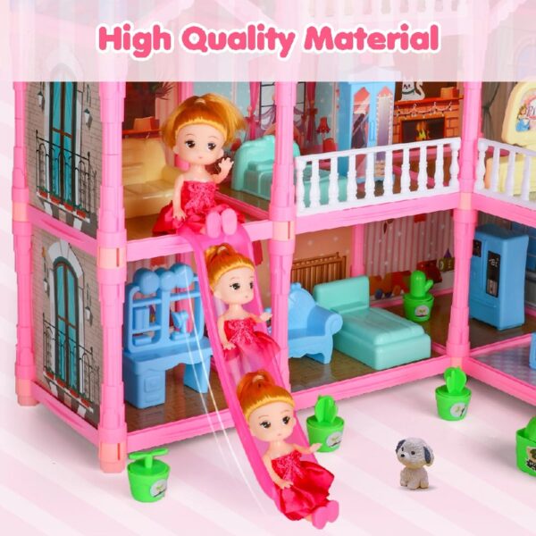 Girls Dollhouse with Slide, Pink, 16.7''
