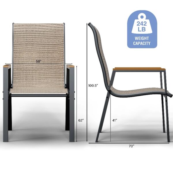 Outdoor Patio Dining Chairs Set of 2,Breathable Seat Fabric and Alloy Steel Frame for Backyard Porch Garden Sunroom , Dark Gray