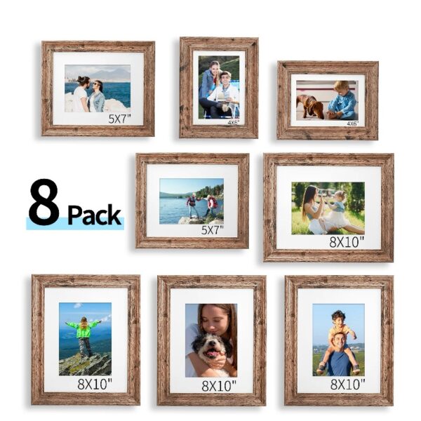 House Day 8 Pack Picture Frames, Photo Frame Set for Family, Multi Sizes Including 8x10, 5x7, 4x6, Retro Brown