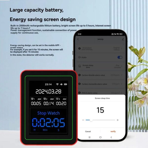 15-In-1 Tuya WIFI Rechargeable Household Digital Air Quality Detector CO2/CO/TVOC/HCHO/PM2.5/Temp/Humi for Smart Home A