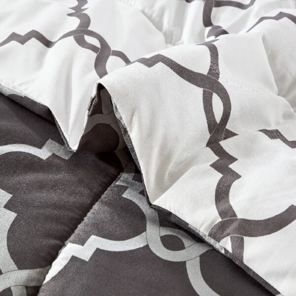 Lux Decor Collection 5 Piece Queen Down Alternative Comforter Set, Washable Duvet Bedding Set - Quatrefoil Navy