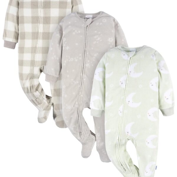 Baby and Toddler Neutral Microfleece Blanket Sleeper Pajamas, 3-Pack, Sizes 0/3M-5T
